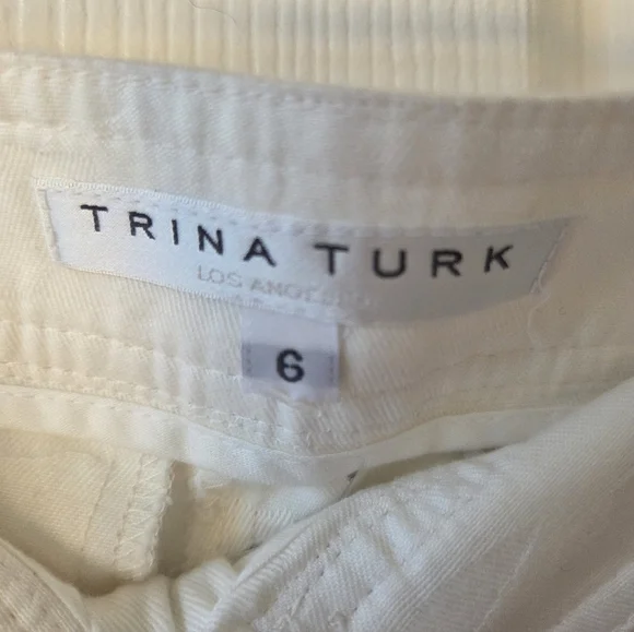 TRINA TURK Reyne White Textured Pants 6 NWT Wide Leg Mid Rise $292
